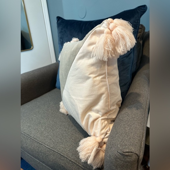 Target Pillowfort Pink Linen & Grey Velvet Square Throw Pillow with Pom Pom - Picture 7 of 7